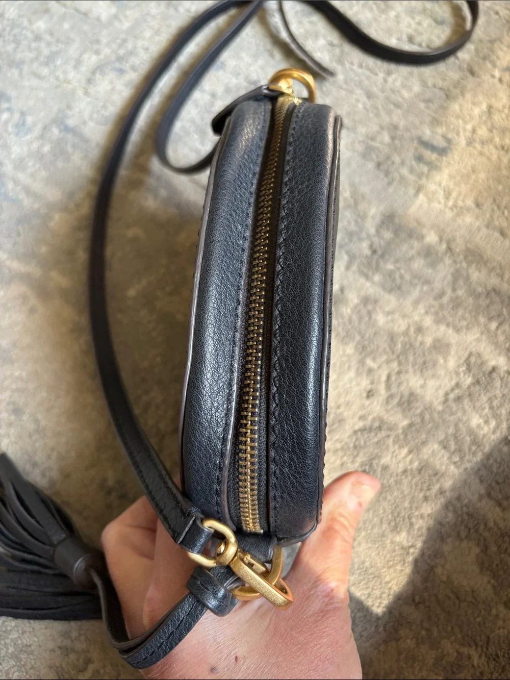 Tory Burch McGraw Black Leather Round Crossbody with Tassels